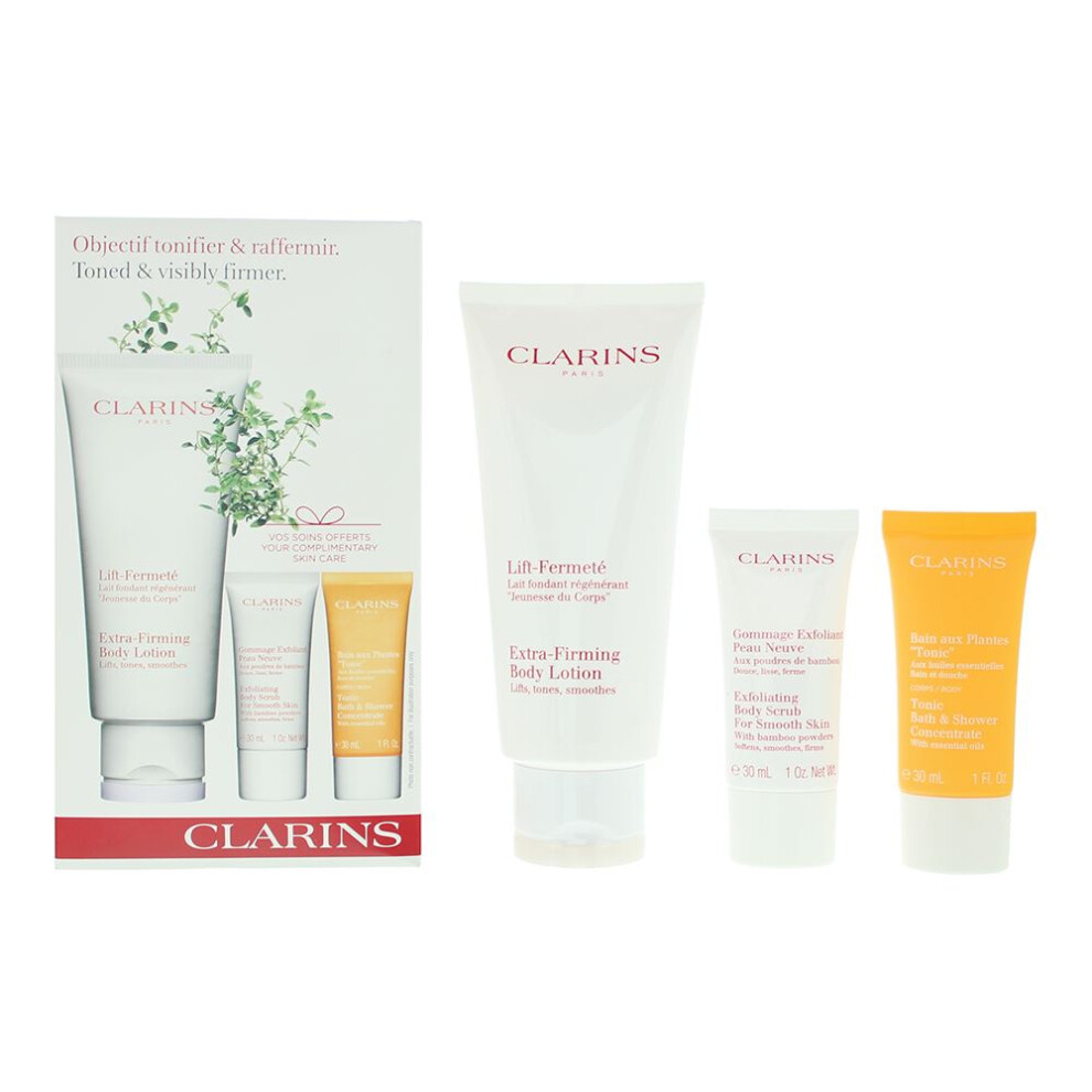 Clarins Toned & Visibly Firmer Gift Set: Body Lotion 200ml - Body Scrub 30ml - Tonic Bath & Shower 30ml