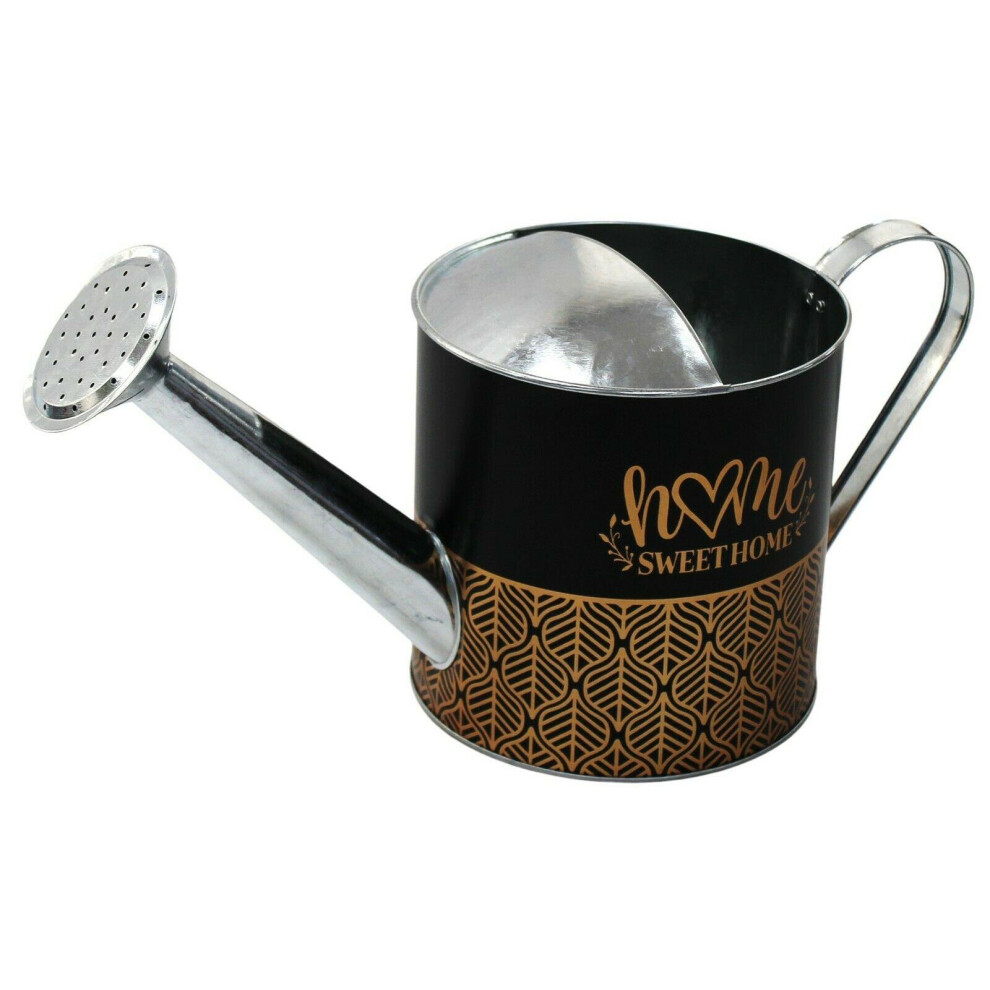 34cm Metal Decorative Watering Can Planter for Indoor Plants Black/Gold