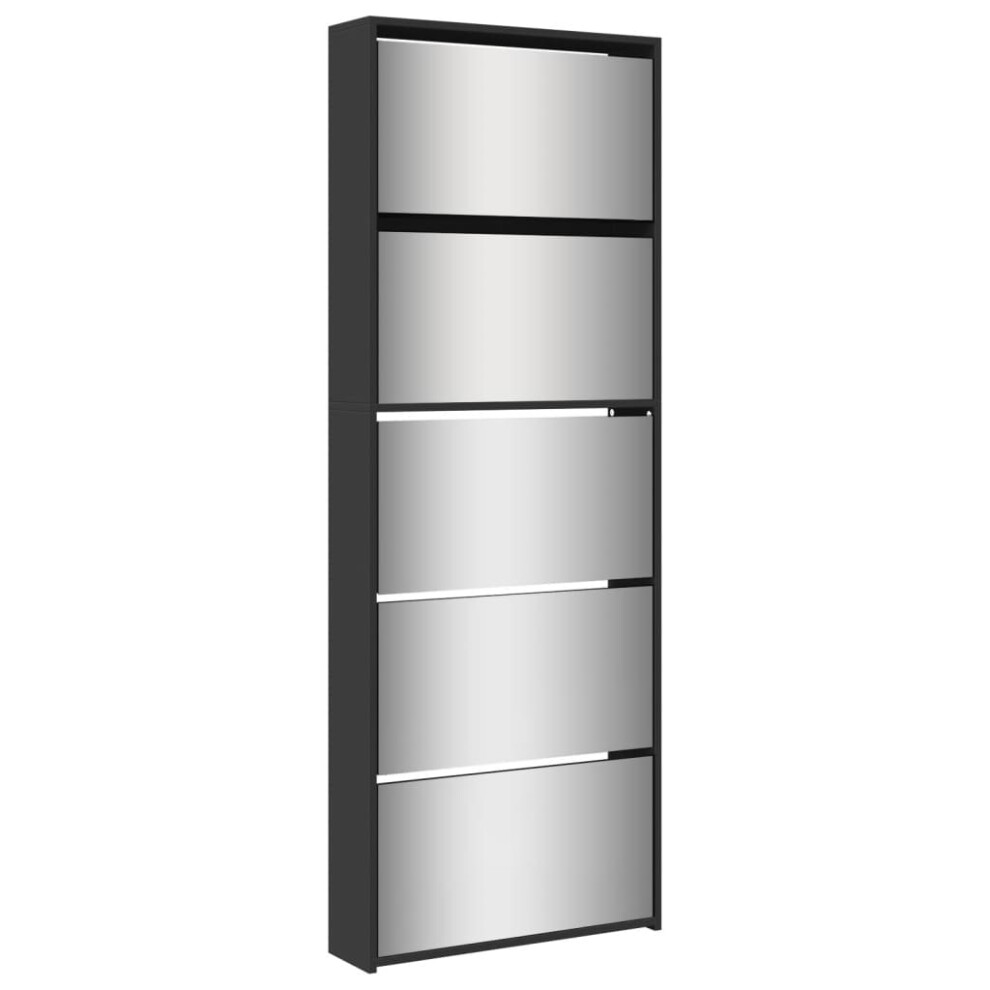 Vidaxl (Black) Shoe Cabinet 5-Layer Mirror 63X17x169.5cm Rack Organiser Oak/White