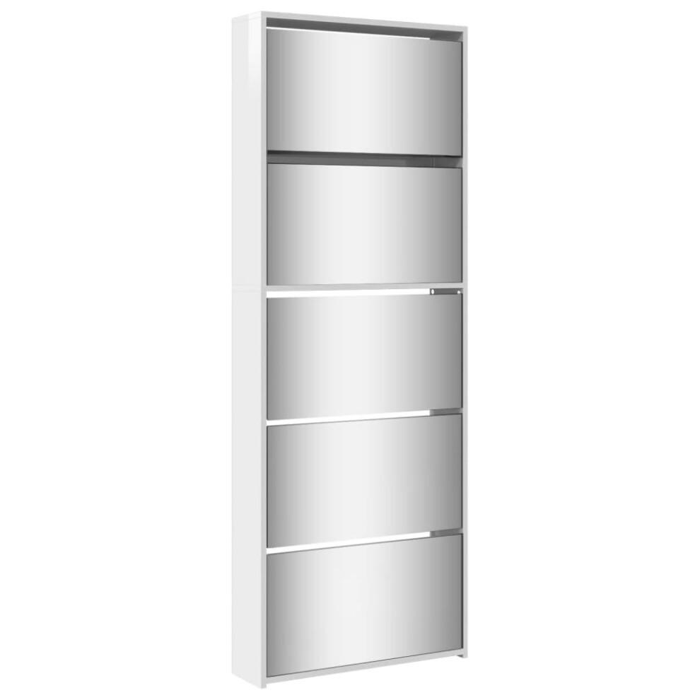 Vidaxl (High Gloss White) Shoe Cabinet 5-Layer Mirror 63X17x169.5cm Rack Organiser Oak/White