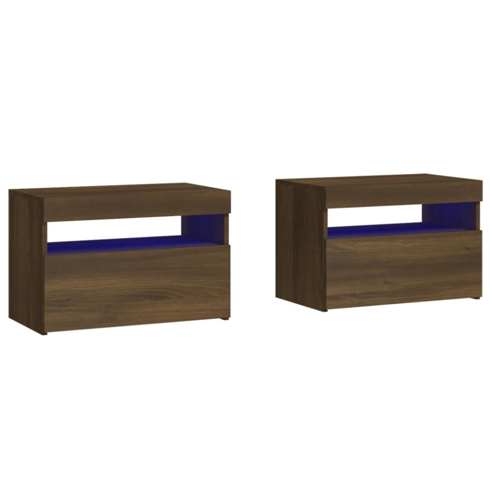 (brown oak, 2 pcs) vidaXL 1/2x Bedside Cabinet and LED Light Engineered Wood Decor Multi Colours