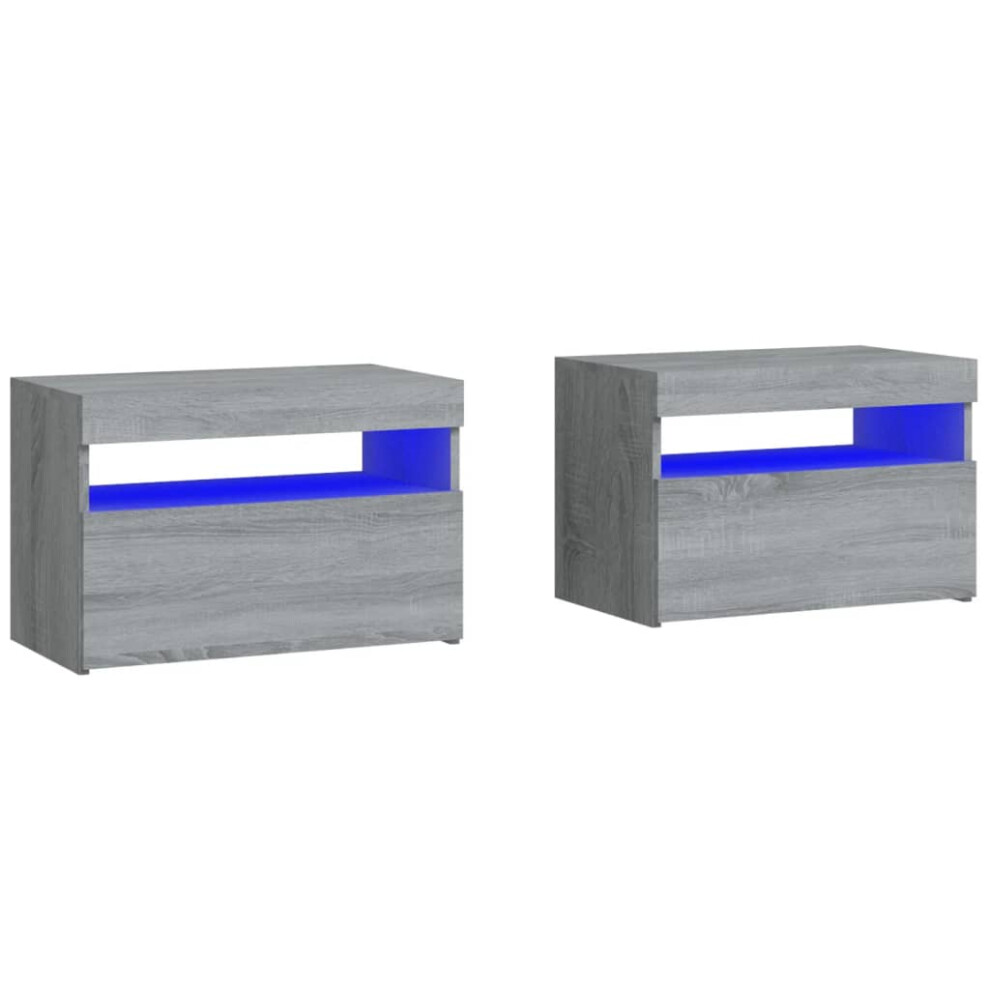 (grey sonoma, 2 pcs) vidaXL 1/2x Bedside Cabinet and LED Light Engineered Wood Decor Multi Colours