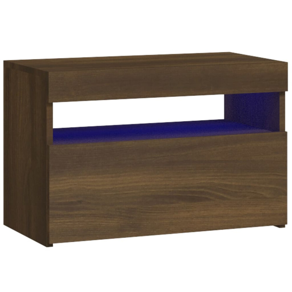 (brown oak, 1 pcs) vidaXL 1/2x Bedside Cabinet and LED Light Engineered Wood Decor Multi Colours