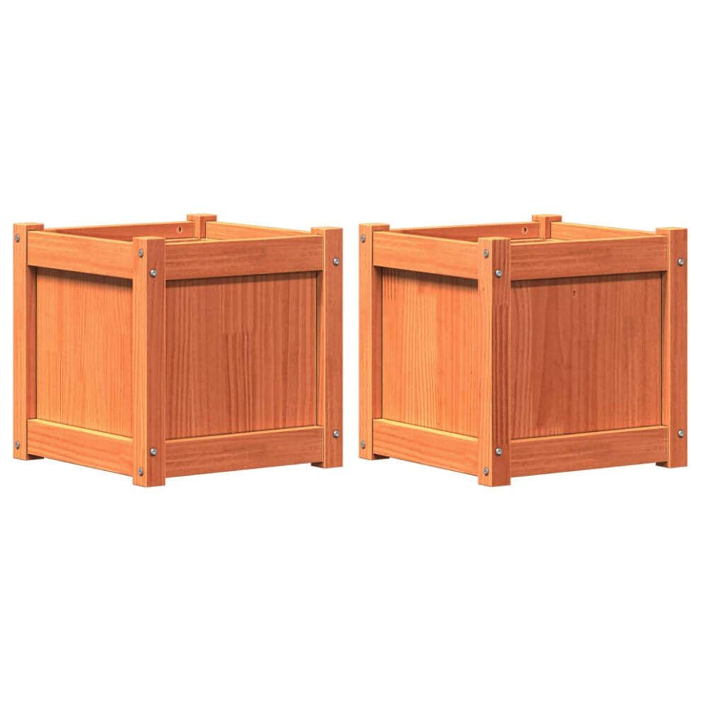 Vidaxl (2 Pcs) Garden Planters Outdoor Flower Pot 2 Pcs Wax Brown Solid Wood Pine