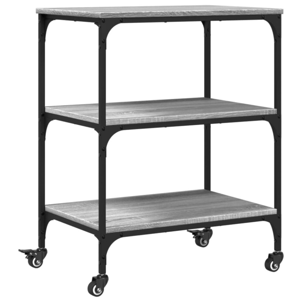 Vidaxl (Grey Sonoma) Kitchen Trolley Rolling Cart Storage Serving Trolley Engineered Wood