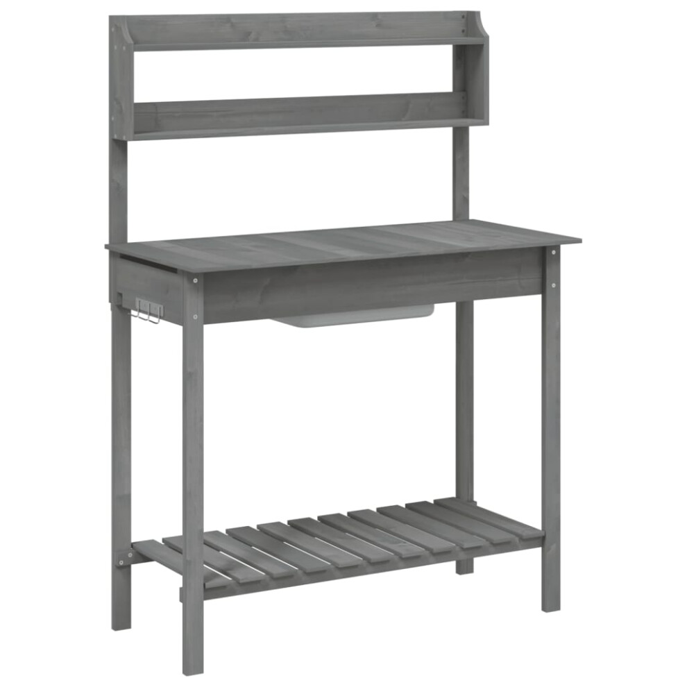 Vidaxl () Potting Table With Sink Potting Bench Plant Table Solid Wood Fir Black/Grey