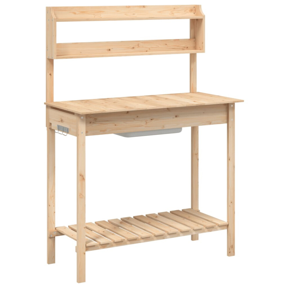 Vidaxl () Potting Table With Sink Potting Bench Plant Table Solid Wood Fir Brown/Grey