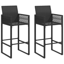 (black) vidaXL Garden Bar Stools Patio Bar Chair Outdoor Pub Chair 2 pcs Poly Rattan