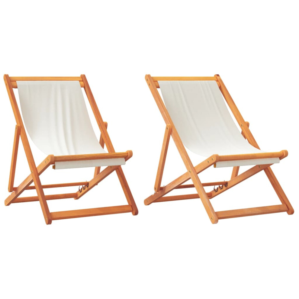 vidaXL Folding Beach Chairs Garden Chair Outdoor Chair 2pcs Cream White Fabric