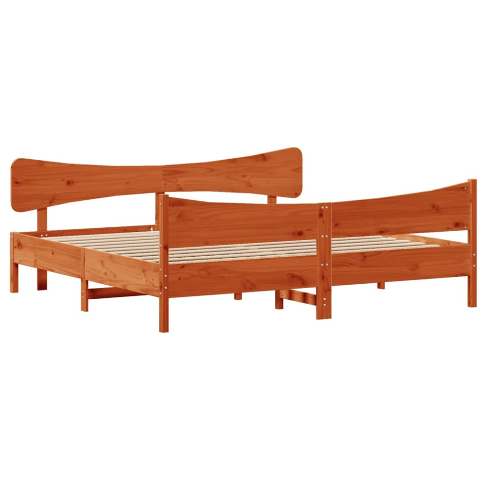 Vidaxl Bed Frame With Headboard Bed Base Wax Brown 200X200 Cm Solid Wood Pine