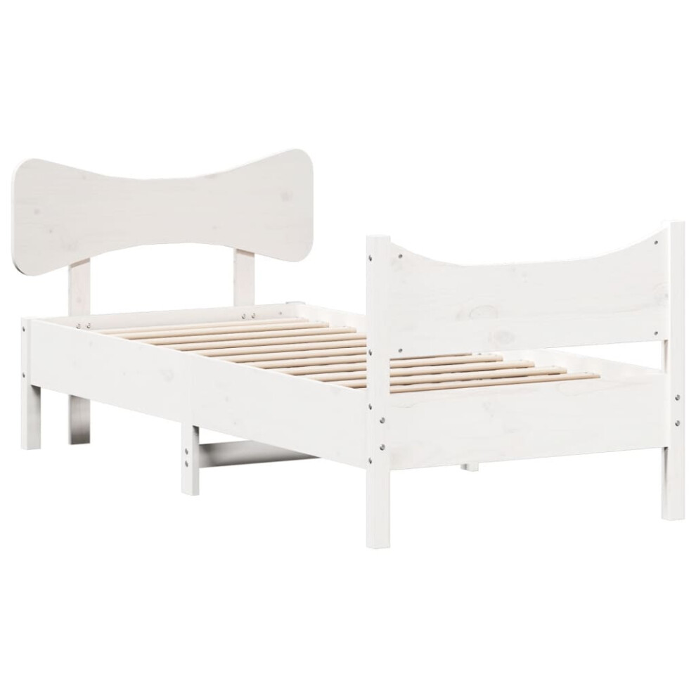 vidaXL Bed Frame with Headboard White 75x190 cm Small Single Solid Wood Pine