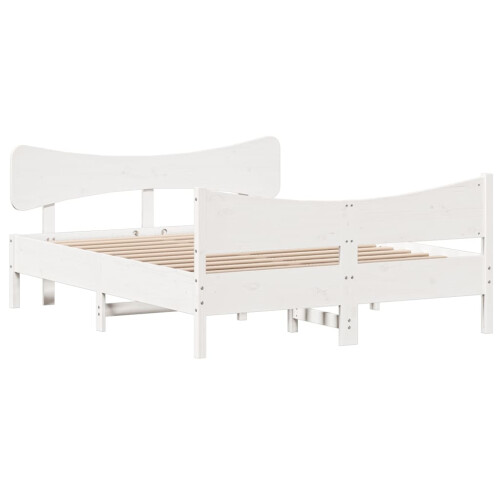 VidaXL vidaXL Bed Frame with Headboard Bed White 135x190 cm Double Solid Wood Pine 1