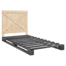 vidaXL Bed Frame with Headboard Home Bed Base Grey 100x200 cm Solid Wood Pine
