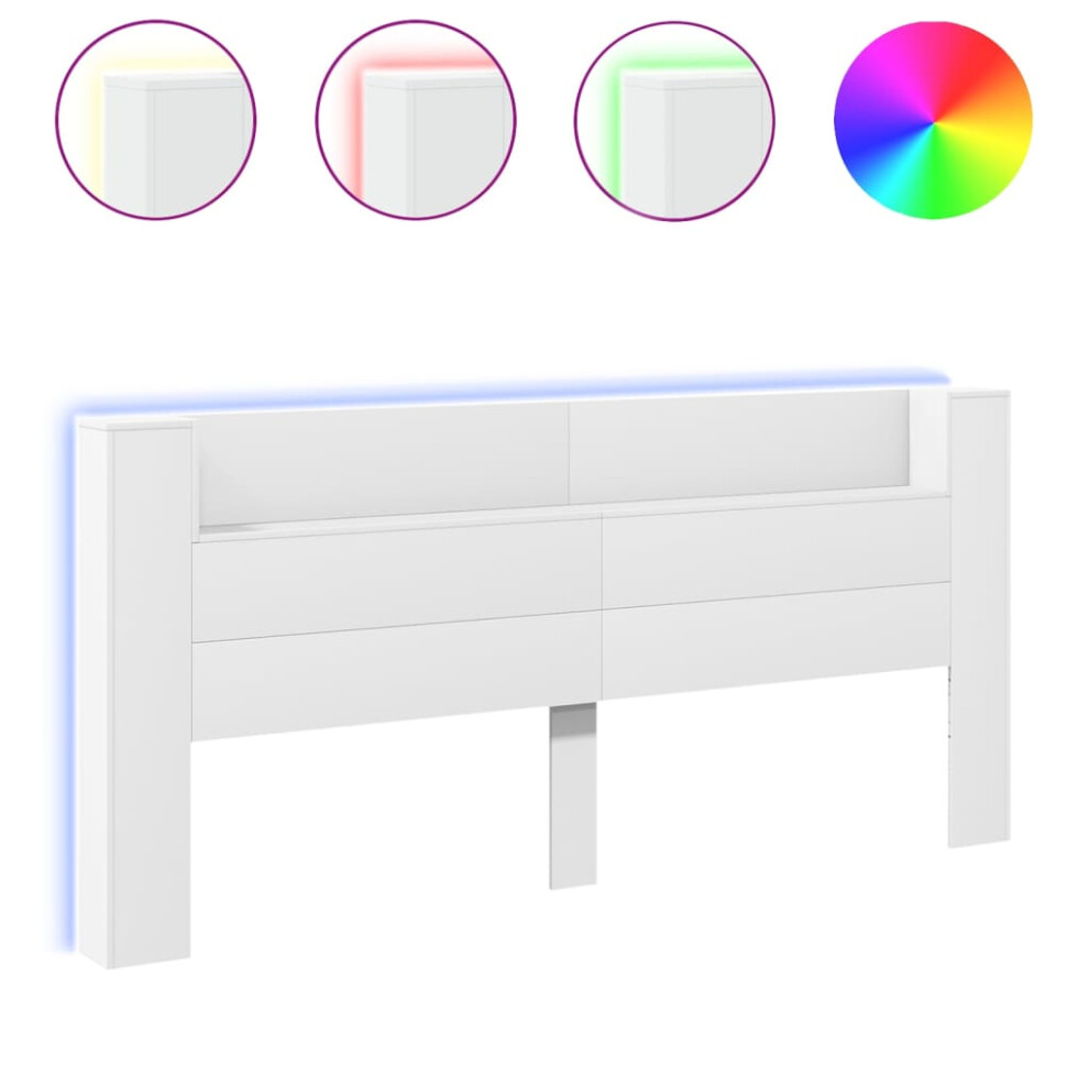 vidaXL Headboard Cabinet with LED Bedroom Bed Header White 220x16.5x103.5 cm