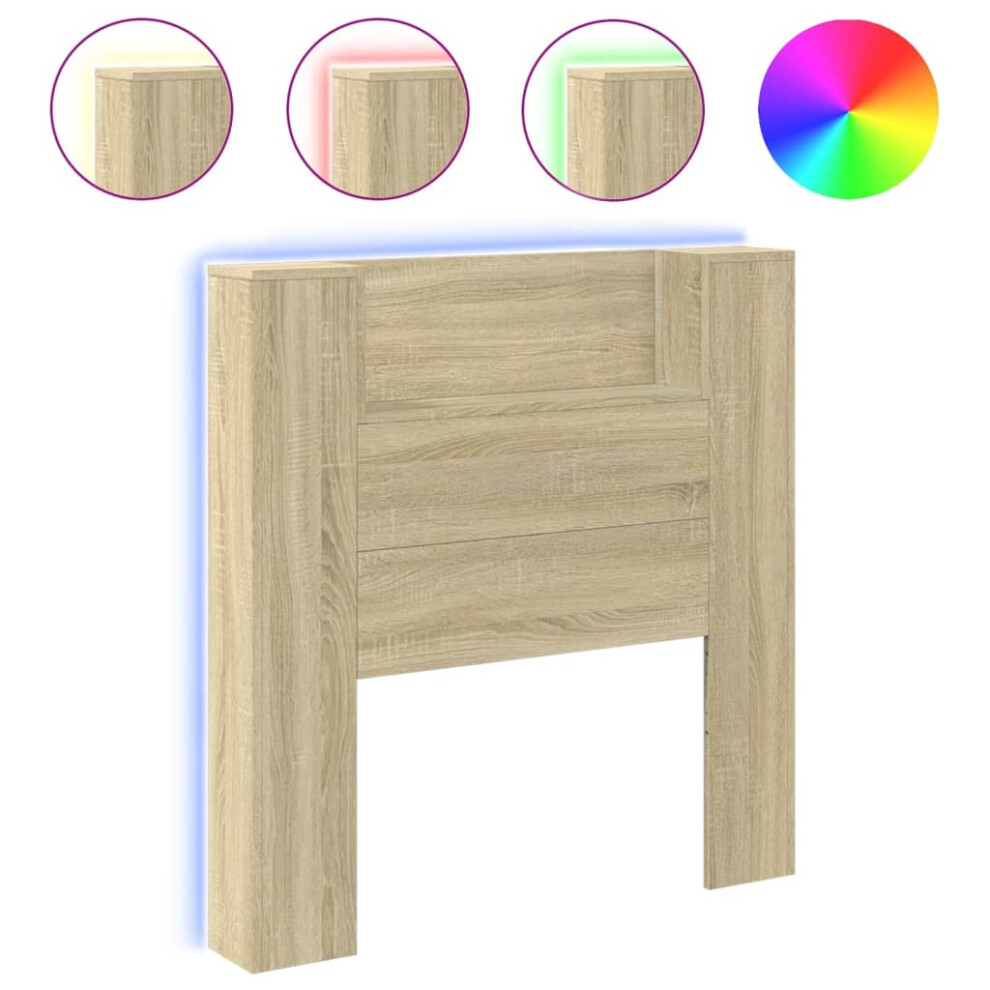 vidaXL Headboard Cabinet with LED Bed Headboard Sonoma Oak 100x16.5x103.5 cm