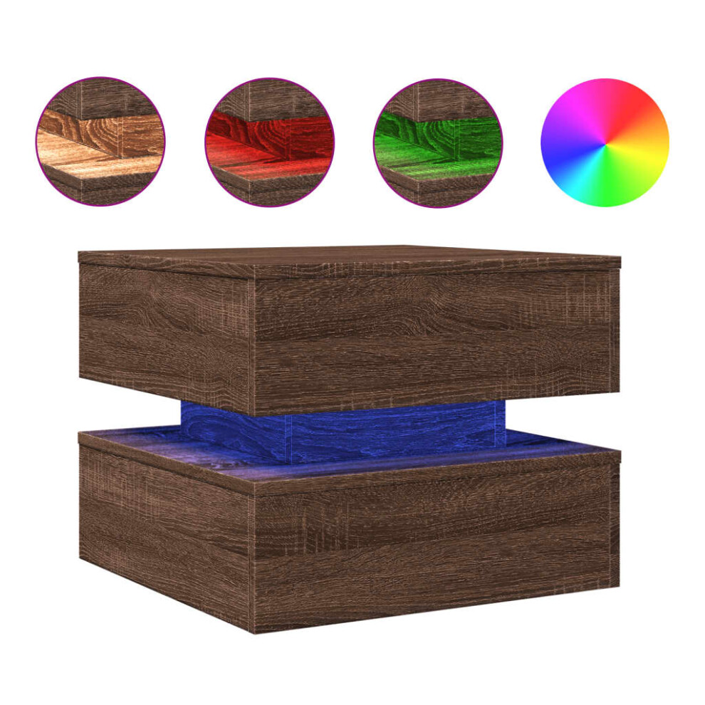 Vidaxl Coffee Table With Led Lights End Table Side Tea Sofa Table Brown Oak
