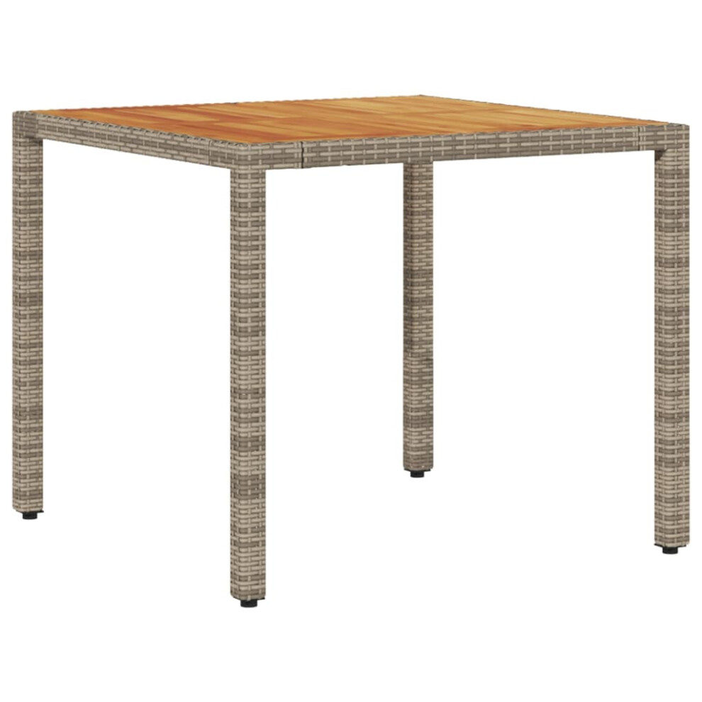 vidaXL Garden Table With Acacia Wood Top Outdoor Dining Table Grey Poly Rattan