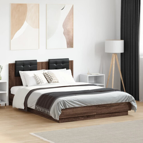 VidaXL vidaXL Bed Frame with Headboard Bed Brown Oak Small Double Engineered Wood 2