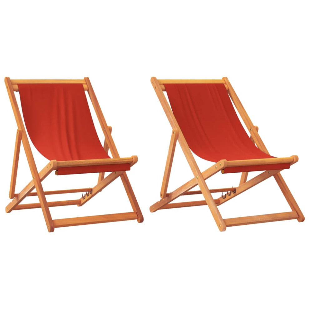 vidaXL Folding Beach Chairs Garden Chairs Outdoor Chairs 2 pcs Red Fabric