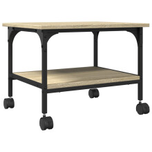 vidaXL 2-Tier Printer Stand with Wheels - Sonoma Oak, Engineered Wood & Steel, Lockable Castors, Mobile Office Table