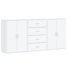 vidaXL Sideboards Cupboard Side Cabinet Highboard 3 pcs White Engineered Wood