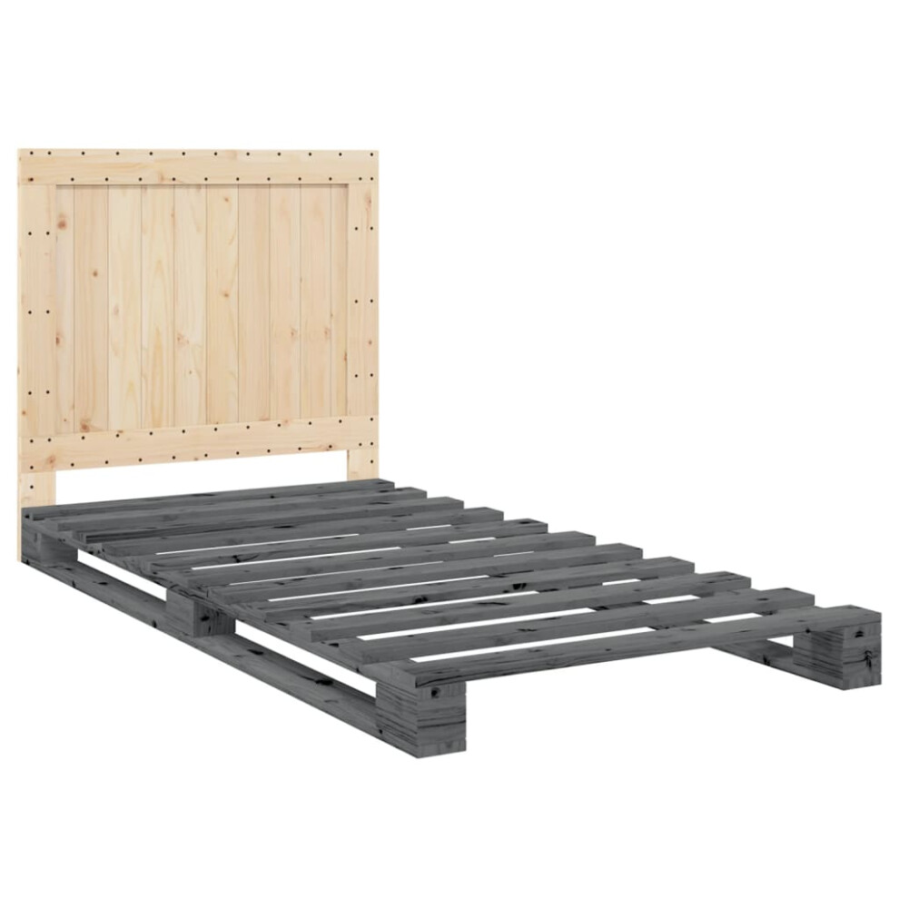 Vidaxl Bed Frame With Headboard Home Bed Base Grey 100X200 Cm Solid Wood Pine