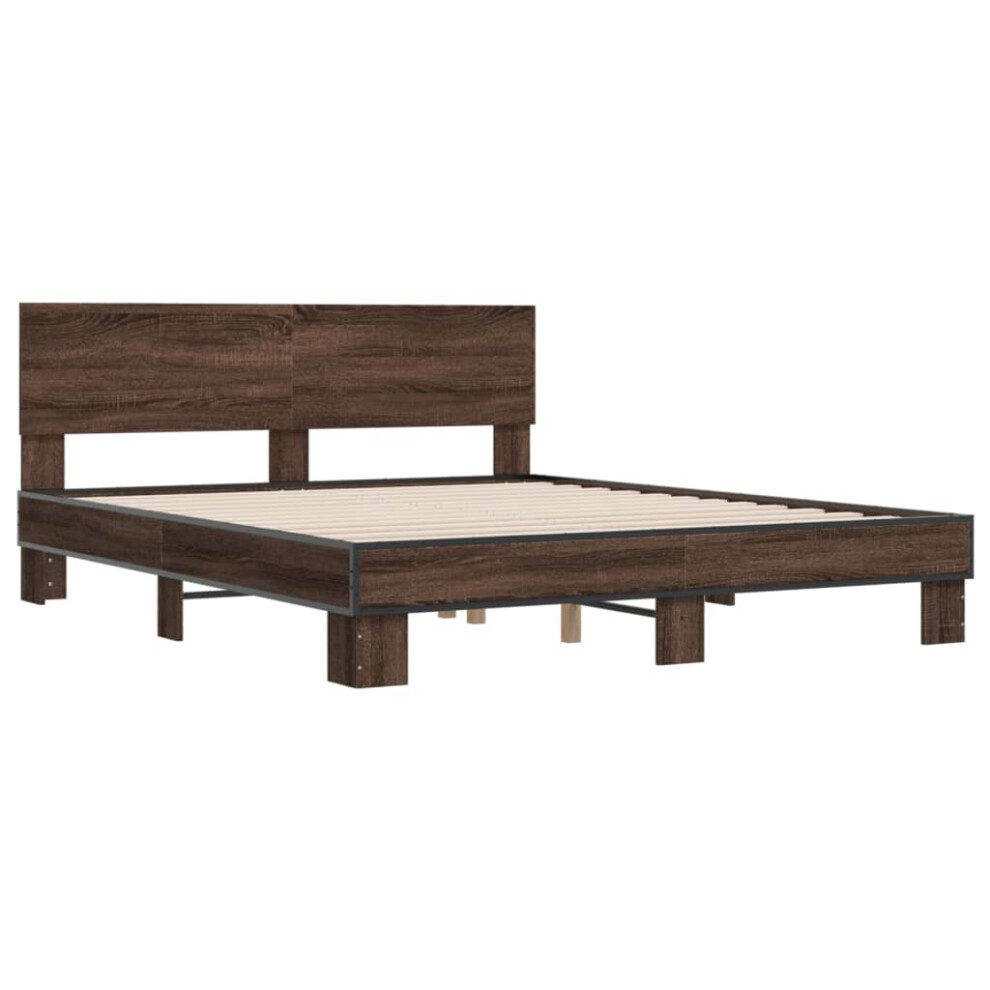 vidaXL Bed Frame Brown Oak 150x200 cm King Size Engineered Wood and Metal