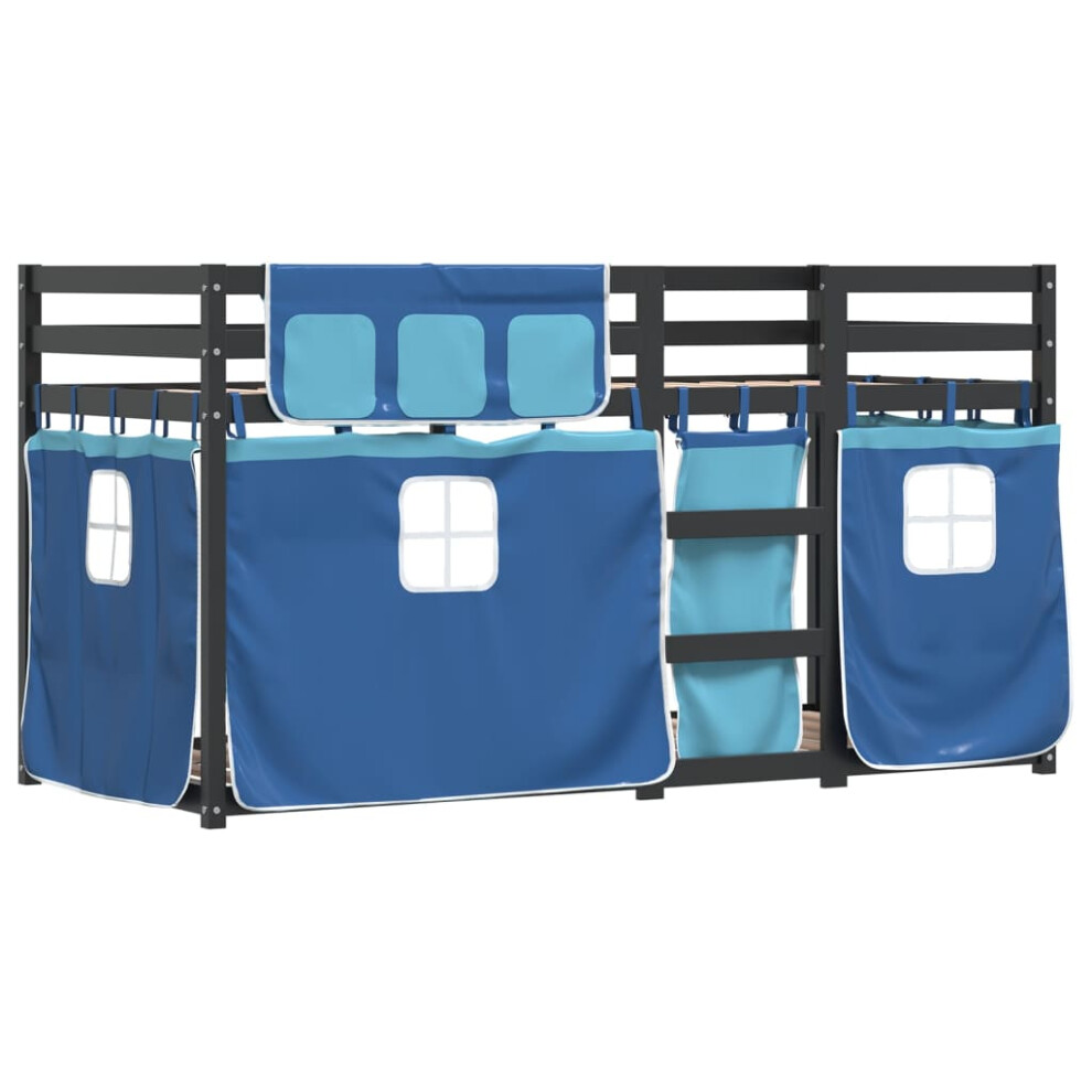 vidaXL Bunk Bed with Curtains Kids Twin Sleeper Blue 90x200 cm Solid Wood Pine