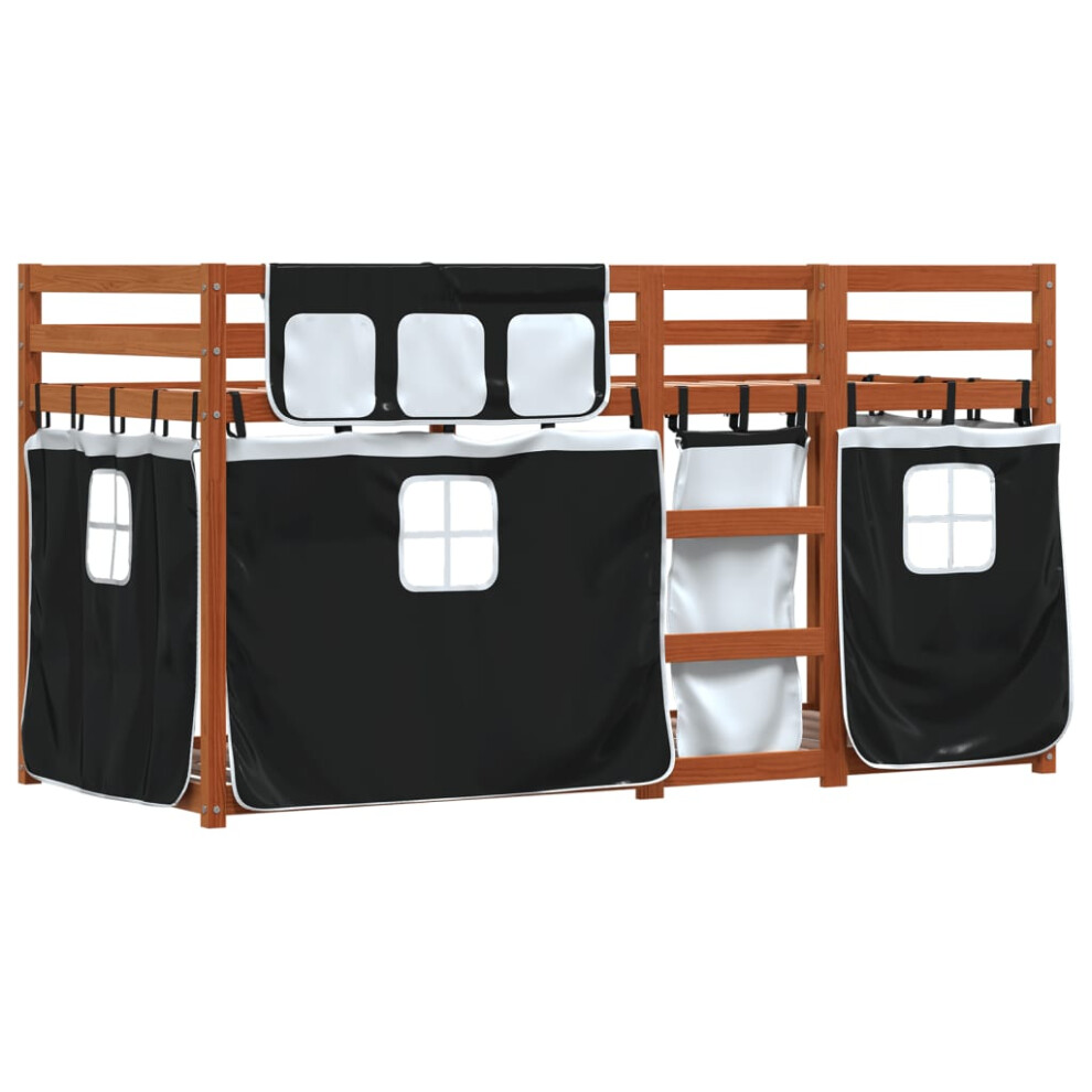 vidaXL Bunk Bed with Curtains Bed Frame White&Black 90x200 cm Solid Wood Pine