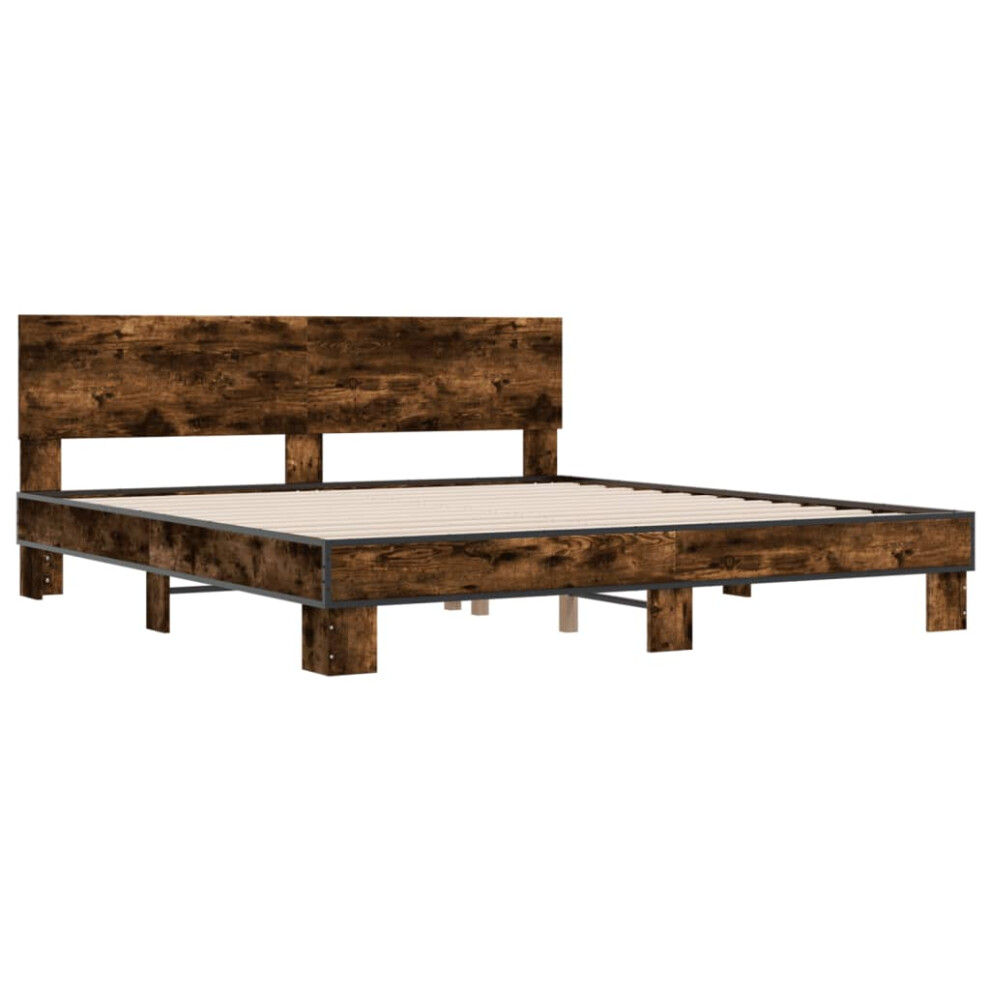 vidaXL Bed Frame Smoked Oak 180x200 cm Super King Engineered Wood and Metal