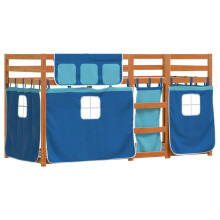 vidaXL Etagenbett mit Vorhängen Blau 90x190 cm Massivholz Kiefer