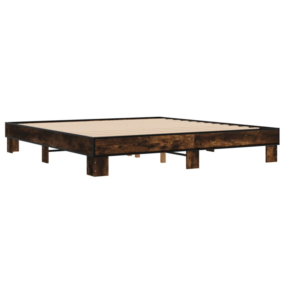 Vidaxl Bed Frame Bed Base Smoked Oak 160X200 Cm Engineered Wood And Metal