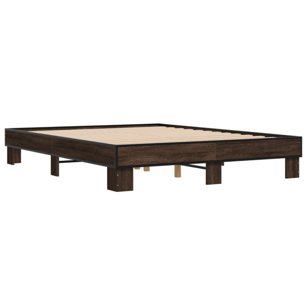 vidaXL Bed Frame Brown Oak 150x200 cm King Size Engineered Wood and Metal