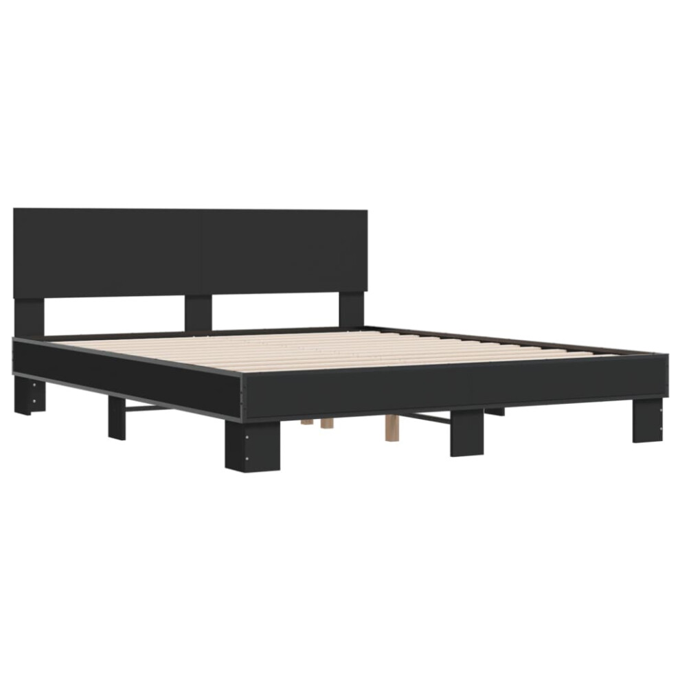 vidaXL Bed Frame Bed Black 150x200 cm King Size Engineered Wood and Metal