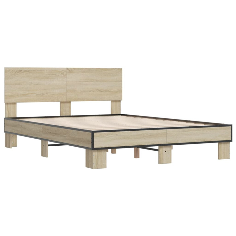 vidaXL Bed Frame Bed Base Sonoma Oak 140x200 cm Engineered Wood and Metal