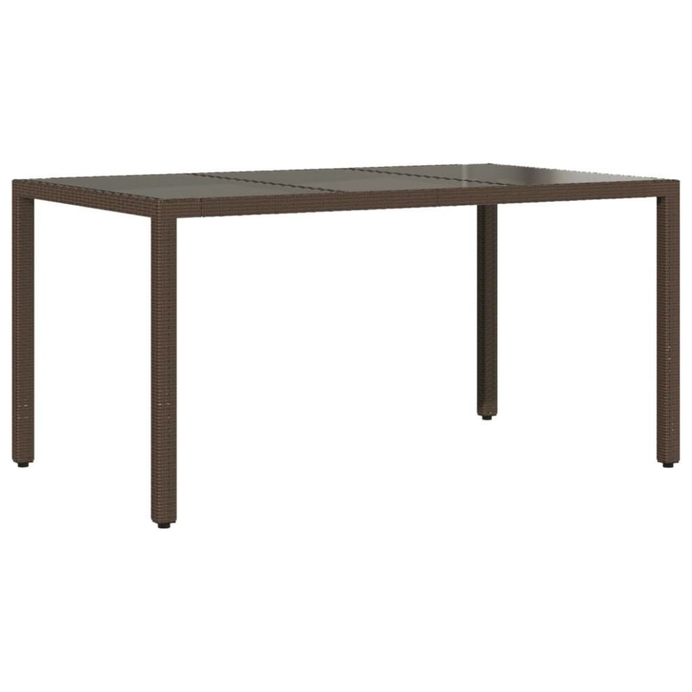 Vidaxl Garden Table With Glass Top Outdoor Dining Table Brown Poly Rattan