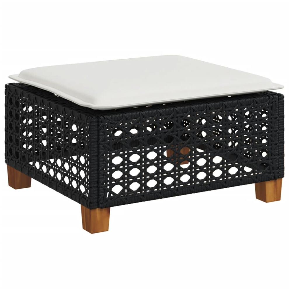 vidaXL Garden Stool with Cushion Outdoor Ottoman Cube Stool Black Poly Rattan