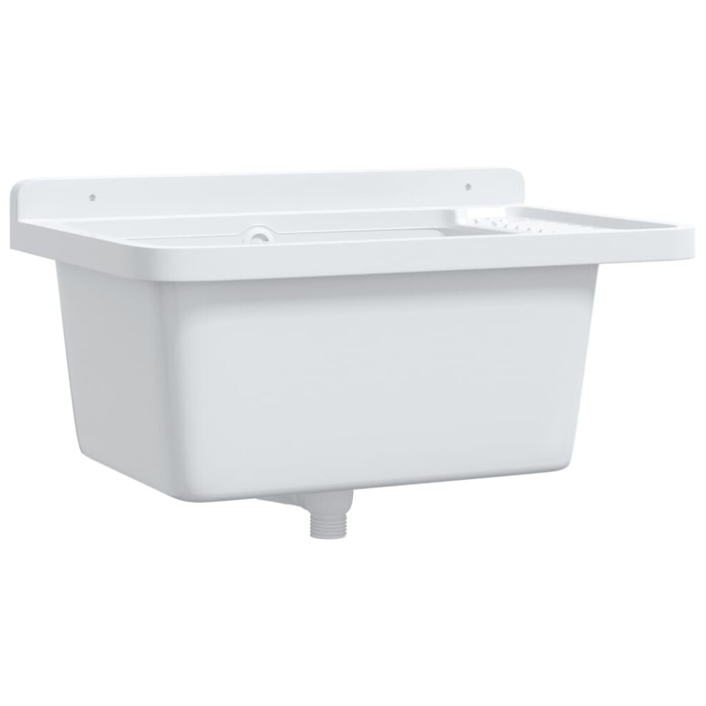 vidaXL Utility Sink for Wall Mounting Utility Laundry Wash Basin White Resin