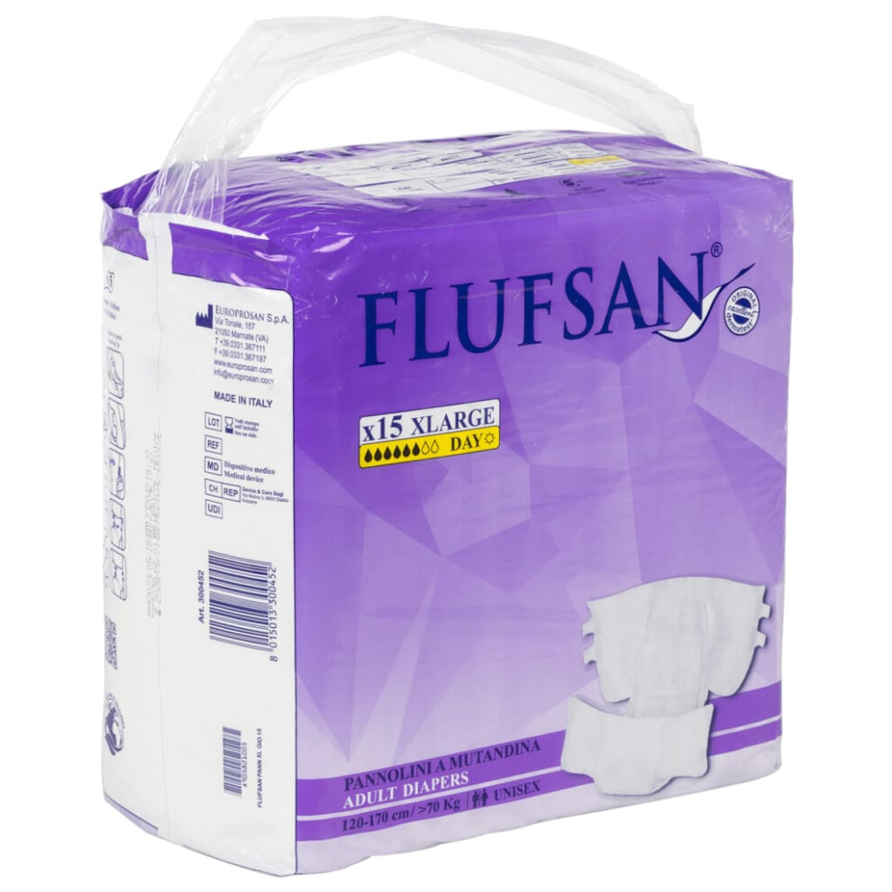 Flufsan Adult Diapers Disposable Unisex Incontinence Underwear 15 pcs Size XL