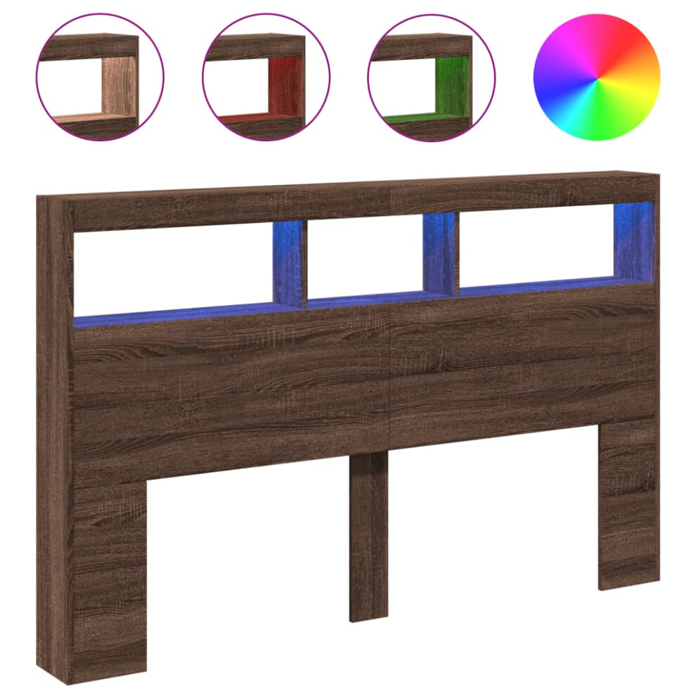 Vidaxl Headboard Cabinet With Led Home Bed Headboard Brown Oak 160X17x102 Cm