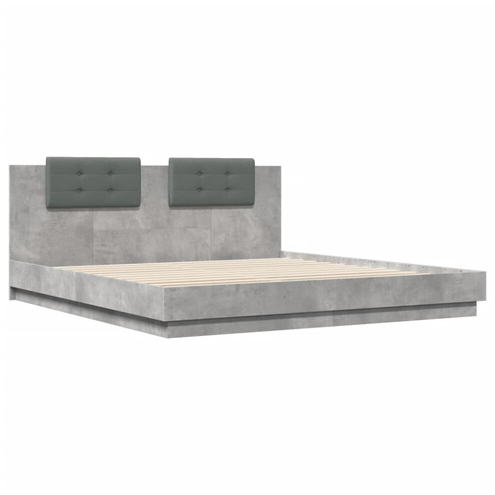 vidaXL Bed Frame with Headboard Bed Concrete Grey Super King Engineered Wood