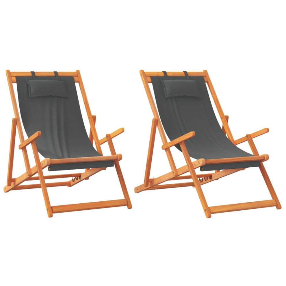 vidaXL Folding Beach Chairs Garden Chairs Outdoor Chairs 2 pcs Grey Fabric