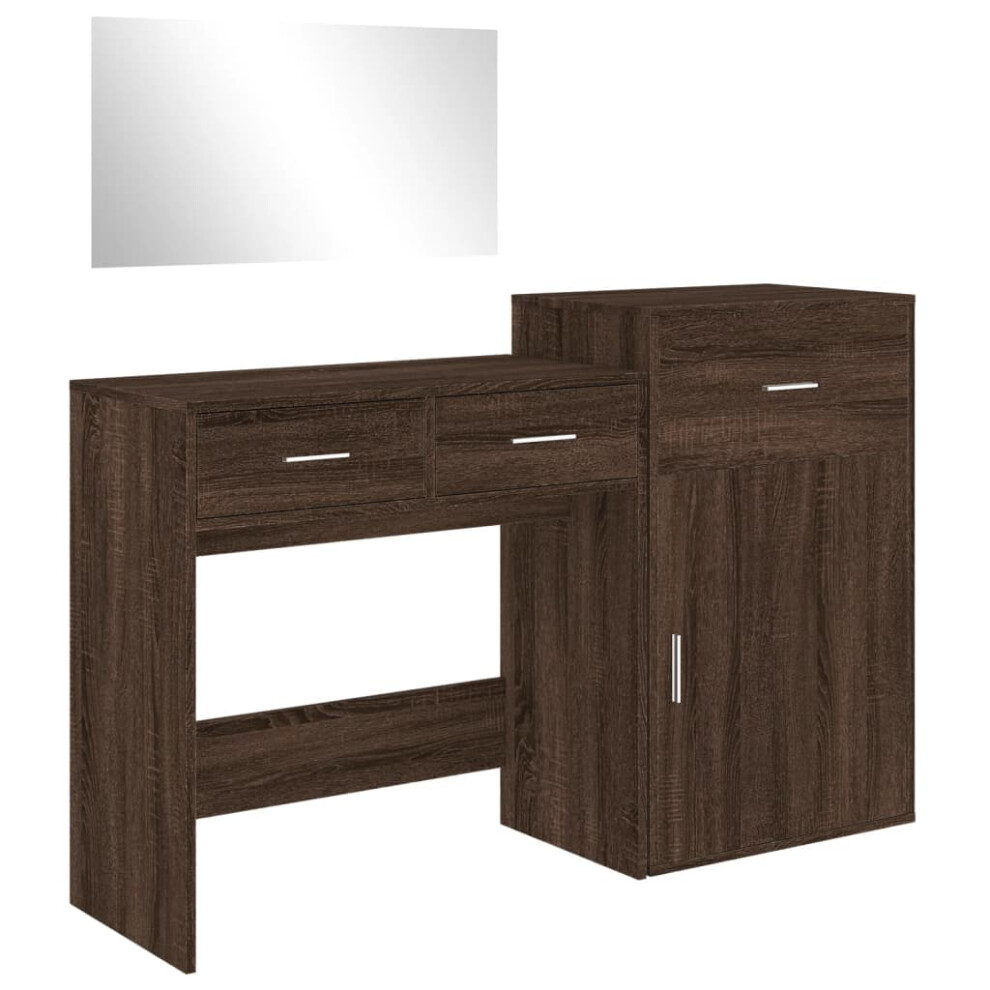 vidaXL Dressing Table Set 3 Piece Cosmetic Table Brown Oak Engineered Wood