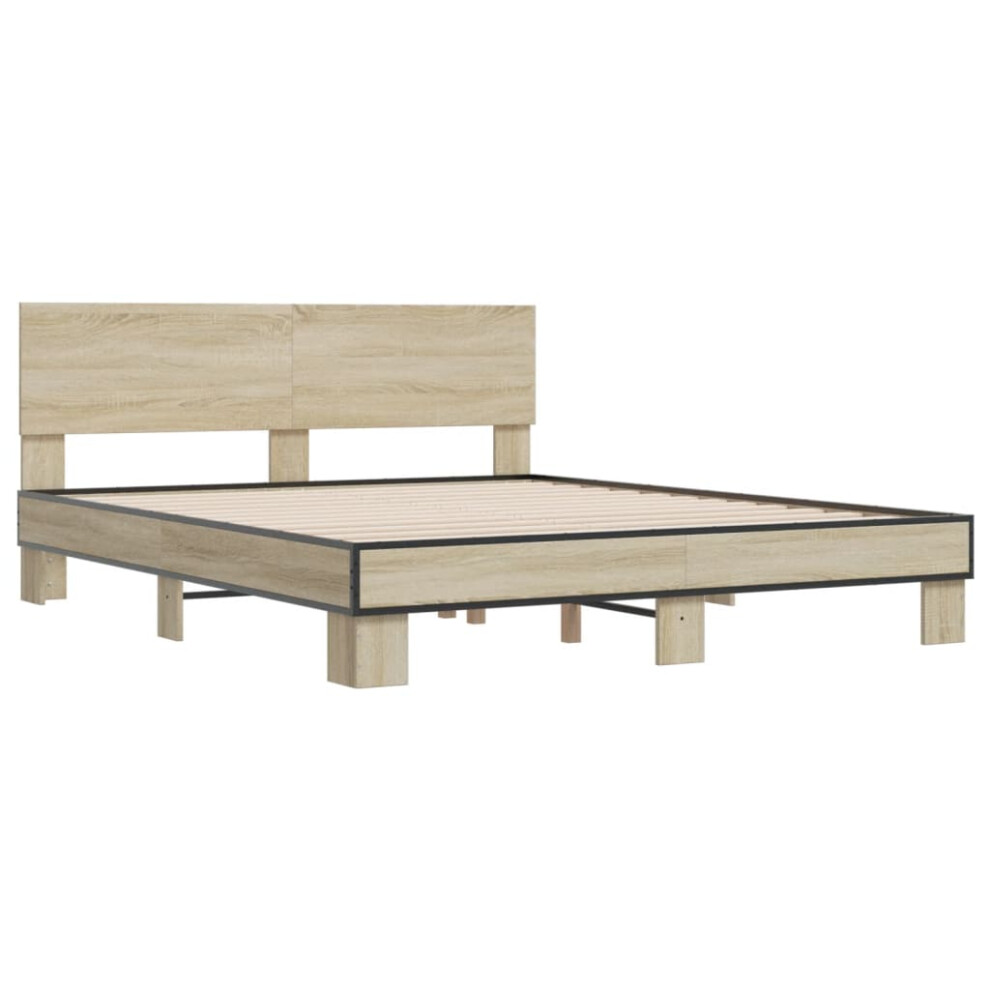 vidaXL Bed Frame Sonoma Oak 150x200 cm King Size Engineered Wood and Metal