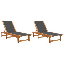 vidaXL Sun Loungers Sun Bed Daybed 2 pcs Black Solid Wood Acacia and Textilene
