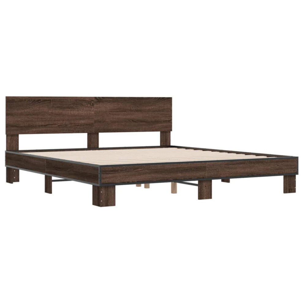 vidaXL Bed Frame Brown Oak 180x200 cm Super King Engineered Wood and Metal