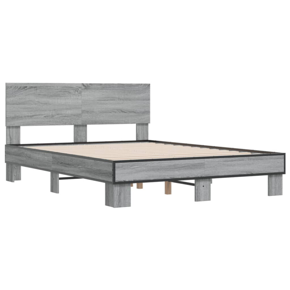 vidaXL Bed Frame Bed Base Grey Sonoma 140x200 Cm Engineered Wood And Metal