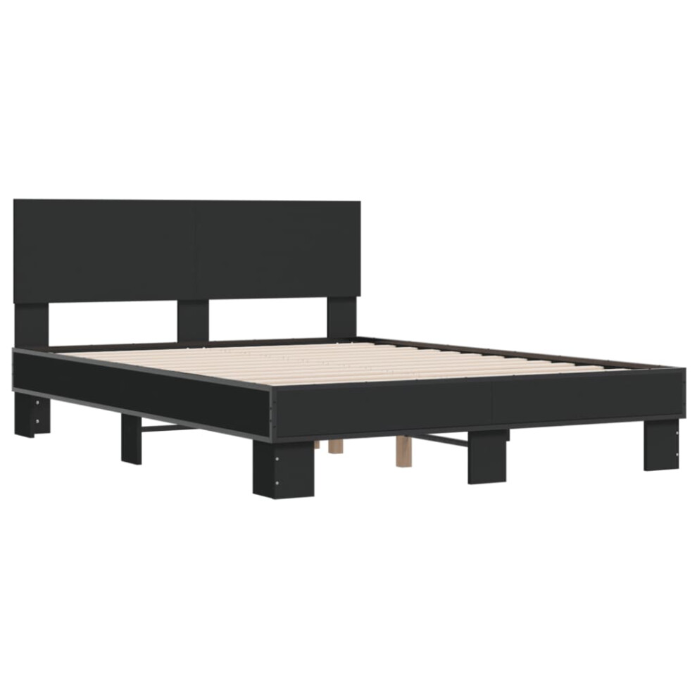 vidaXL Bed Frame Bed Base Black 135x190 cm Double Engineered Wood and Metal