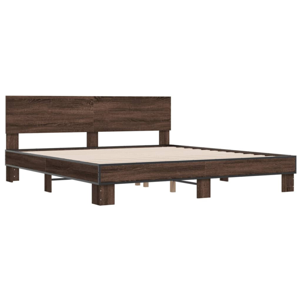 vidaXL Bed Frame Home Bed Base Brown Oak 200x200 cm Engineered Wood and Metal