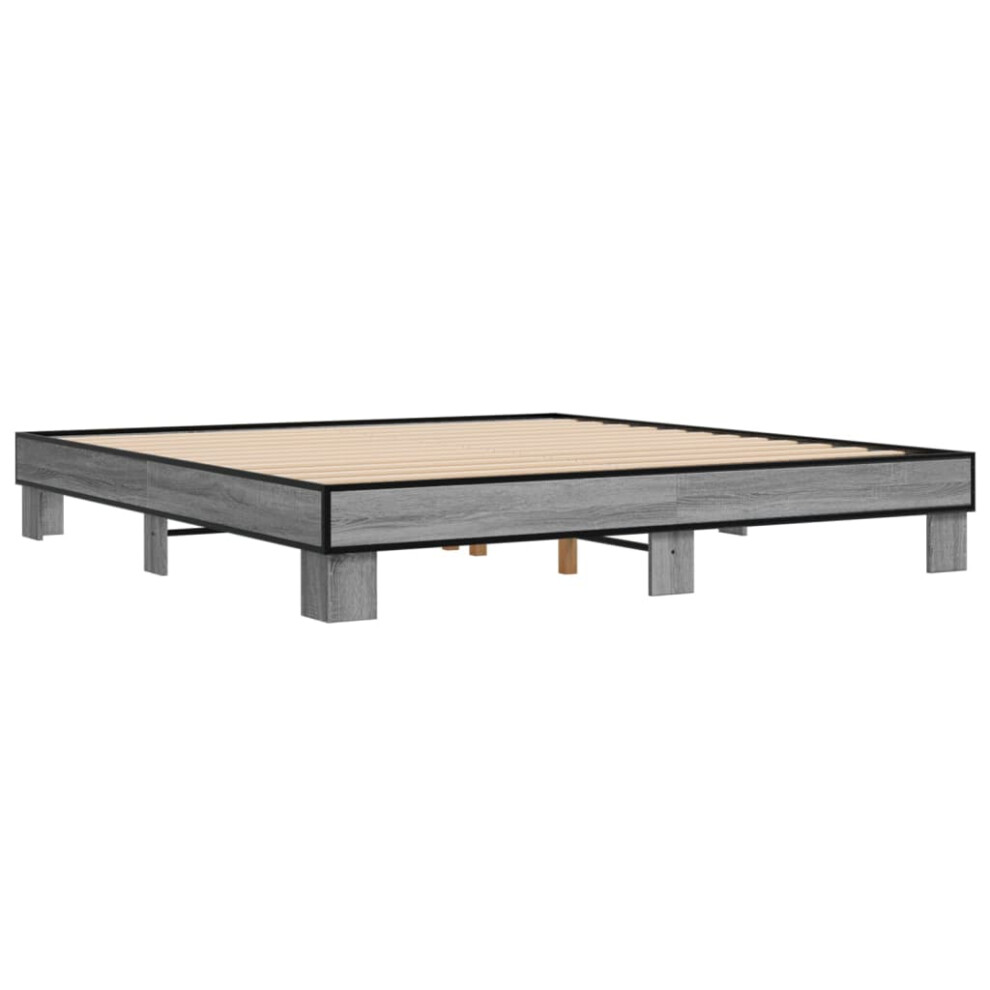 vidaXL Bed Frame Bed Base Grey Sonoma 160x200 cm Engineered Wood and Metal